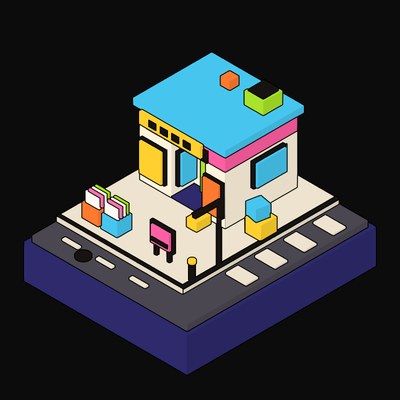 Pink Record Store with a Recessed Entrance - illustration from Neo Brutalist High Street Icons