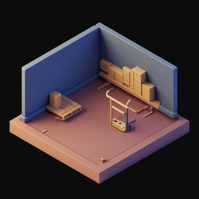 Steel Blue Warehouse Bay with Pallet Racking - 3D icon from Isometric Clay Room Scenes