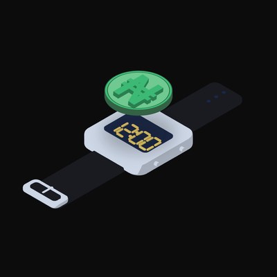 Nigerian Naira Floating Over a Watch (Back) - illustration from Crypto & Currency Watch Float
