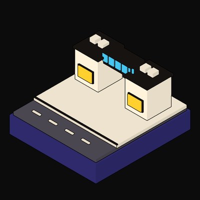 Cyan Elevated Skywalk Bridging Two Roof Decks - illustration from Neo Brutalist Scenes Icons