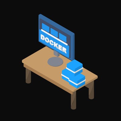 Docker Containers on a Desk Monitor - illustration from Isometric Developer Stack Desks Icons