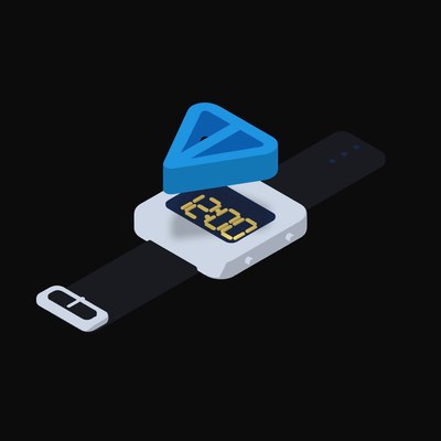 Toncoin Floating Over a Watch (Back) - illustration from Crypto & Currency Watch Float