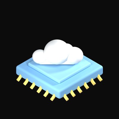 Sky Blue Cloud Computing Chip 3D Icon - 3D icon from AI Chips and Processors 3D