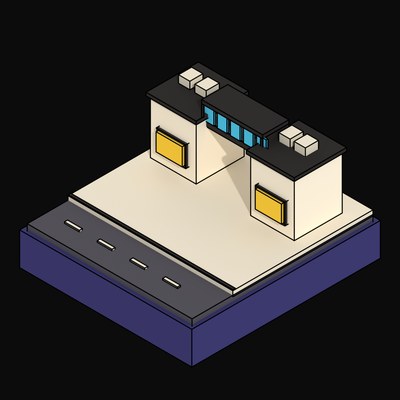 Cyan Elevated Skywalk Bridging Two Roof Decks - 3D icon from Neo Brutalist Scenes