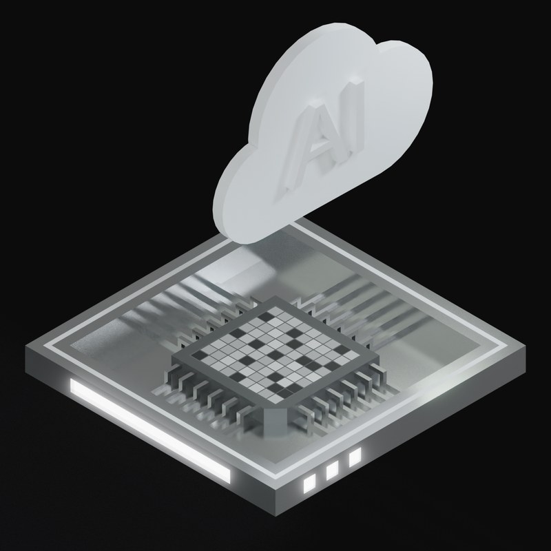 Silver AI Cloud Chip with a Labelled Cloud 3D Icon - 3D icon from AI Cloud Chips