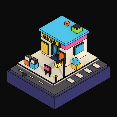 Pink Record Store with a Recessed Entrance - 3D icon from Neo Brutalist High Street