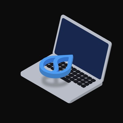 Sui Floating Over a Laptop (Back) - illustration from Crypto & Currency Laptop Float