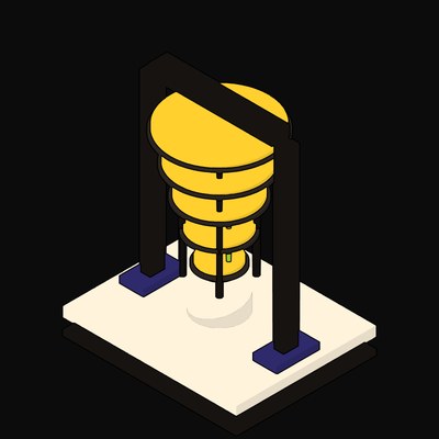 Yellow Quantum Computer Chandelier on a Gantry - illustration from Neo Brutalist AI Hardware Icons