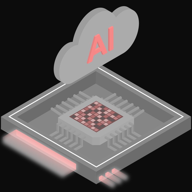 Grey and Red AI Cloud Chip with a Labelled Cloud Icon - illustration from AI Cloud Chip Icons