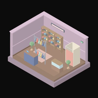 Pale Orchid Clothing Store with Hanging Rails - illustration from Isometric Room Block Icons