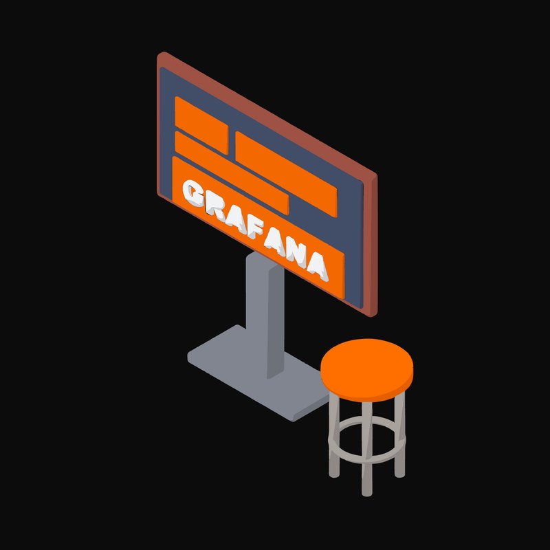 Grafana Dashboard on a Floor Stand Screen - illustration from Isometric Developer Stack Desks Icons