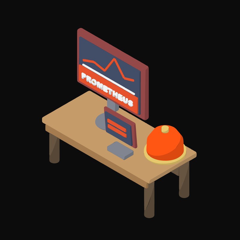 Prometheus Time Series on a Desk Monitor - illustration from Isometric Developer Stack Desks Icons