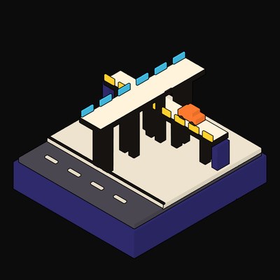 Pink Elevated Interchange with Crossing Flyover Ramps - illustration from Neo Brutalist Scenes Icons