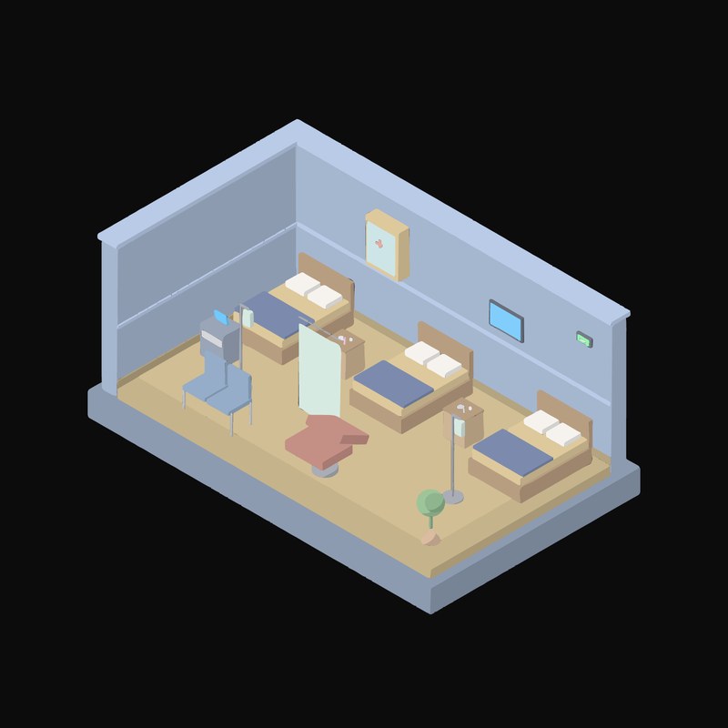 Powder Blue Hospital Ward with Three Beds Animated Icon - animated icon from Isometric Room Block Motion Icons