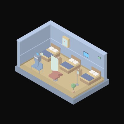 Powder Blue Hospital Ward with Three Beds - illustration from Isometric Room Block Icons
