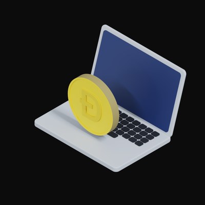 Dogecoin Floating Over a Laptop - 3D icon from Crypto & Currency Laptop Float