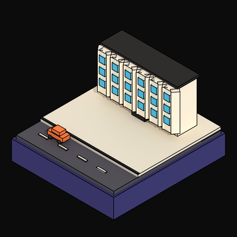Chamfered Oriel Office Block with a Cyan Window Rhythm - 3D icon from Neo Brutalist Scenes