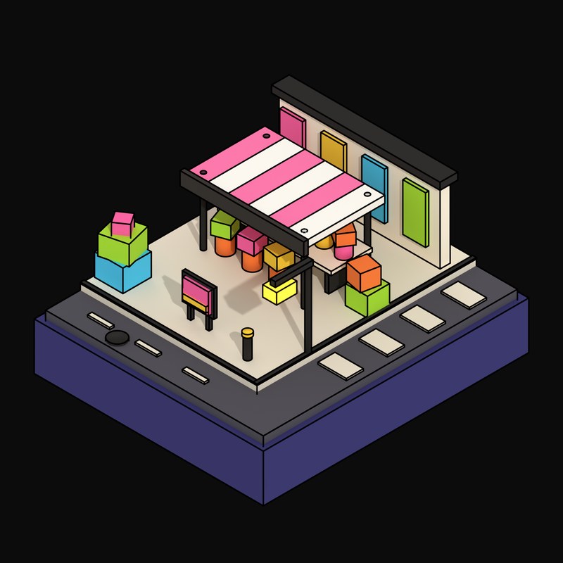 Pink Striped Flower Stall on a Corner - 3D icon from Neo Brutalist High Street