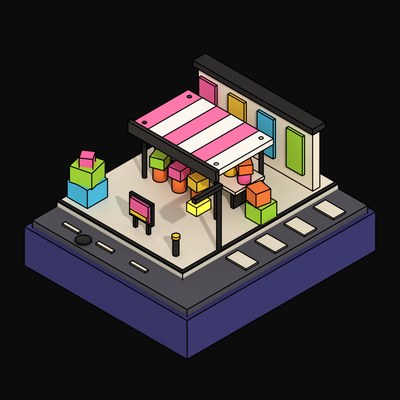 Pink Striped Flower Stall on a Corner - 3D icon from Neo Brutalist High Street