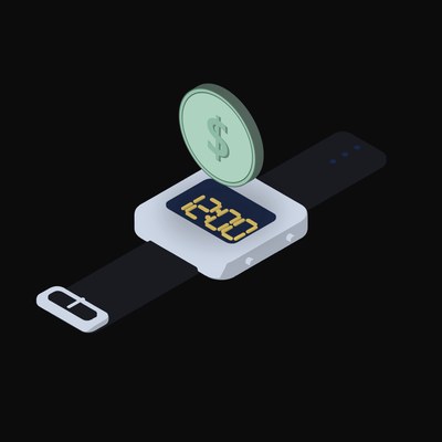 Mexican Peso Floating Over a Watch - illustration from Crypto & Currency Watch Float