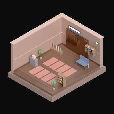 Blush Clay Yoga Studio with Rolled Mats - 3D icon from Isometric Room Blocks
