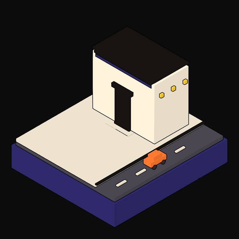 Plum Windowless Civic Archive with One Deep-Set Doorway Animated Icon - animated icon from Neo Brutalist Scenes Motion Icons