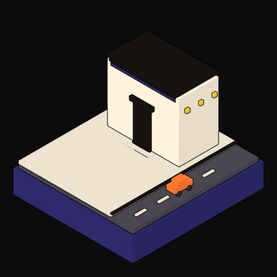 Plum Windowless Civic Archive with One Deep-Set Doorway - illustration from Neo Brutalist Scenes Icons