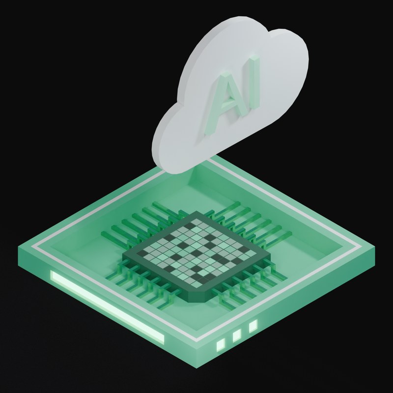 Turquoise AI Cloud Chip with a Labelled Cloud 3D Icon - 3D icon from AI Cloud Chips