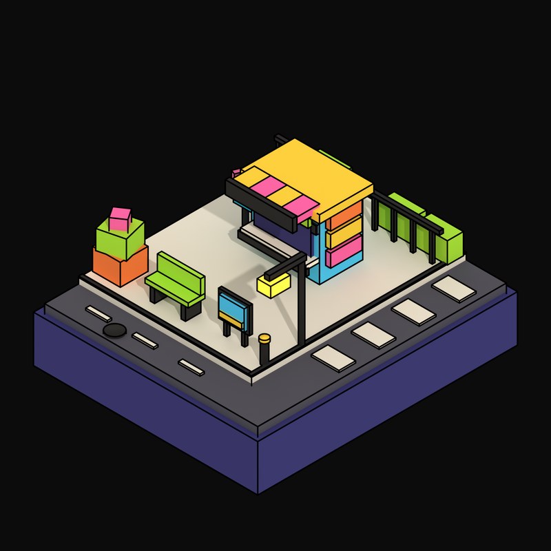 Cyan Newsstand Kiosk with a Serving Hatch - 3D icon from Neo Brutalist High Street