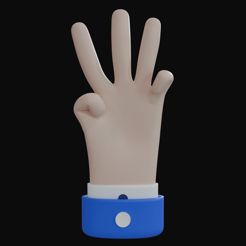 White Three Fingers Business Hand 3D Icon - 3D icon from Business Hand Gestures 3D Icons