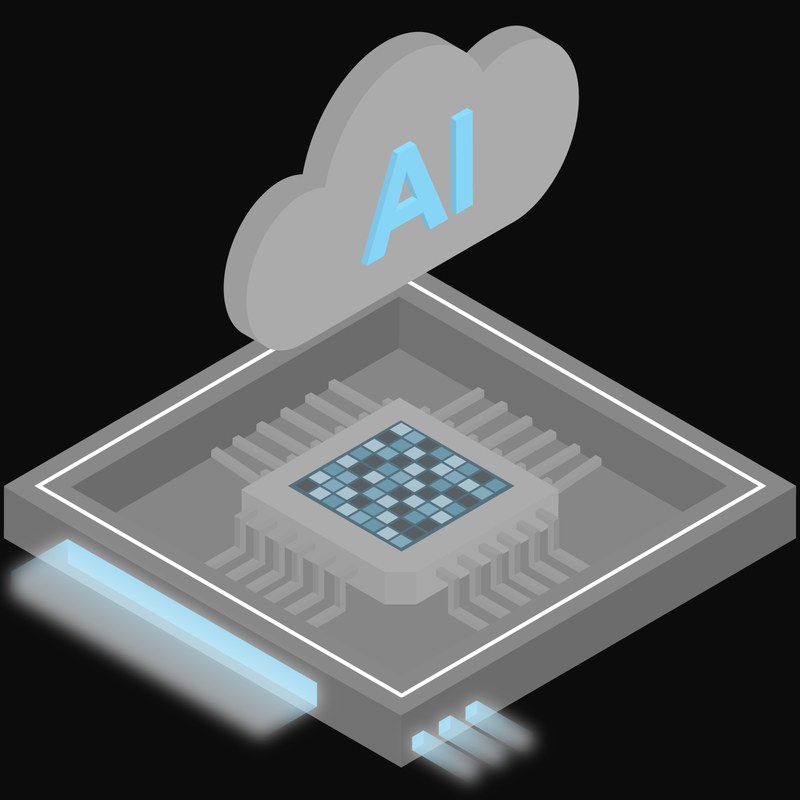 Grey and Light Blue AI Cloud Chip with a Labelled Cloud Icon - illustration from AI Cloud Chip Icons
