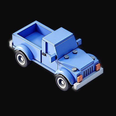 Blue Toy Brick Pickup Truck - Clay - 3D icon from Toy Brick Vehicles - Clay