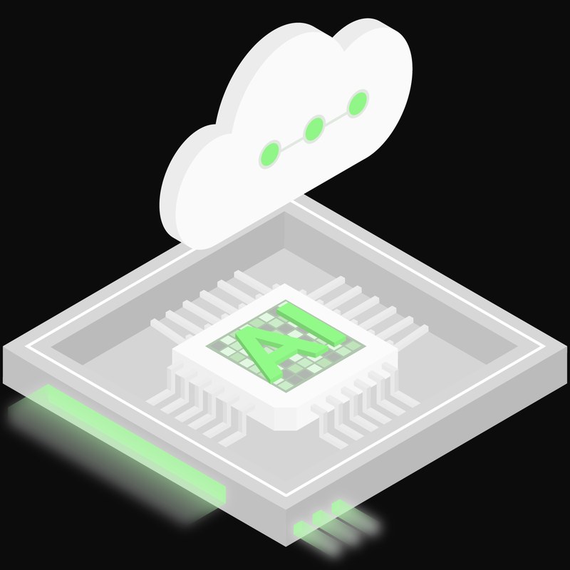 Green and White AI Cloud Chip Icon - illustration from AI Cloud Chip Icons