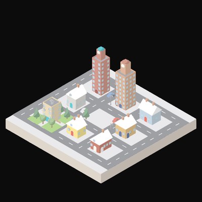Twin Brick Tower Square - illustration from Isometric City Scene Illustrations