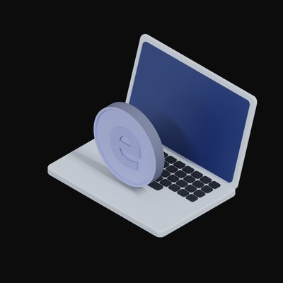 Ethena USDe Floating Over a Laptop - 3D icon from Crypto & Currency Laptop Float