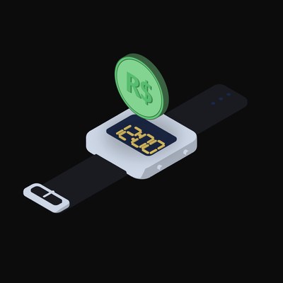 Brazilian Real Floating Over a Watch - illustration from Crypto & Currency Watch Float