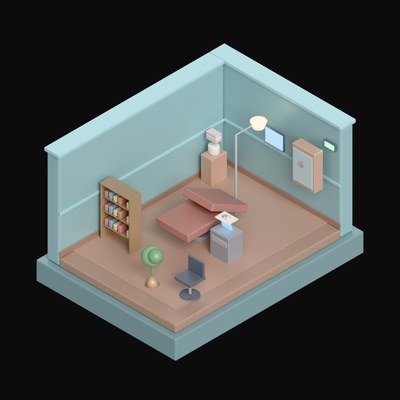 Dusty Aqua Dental Surgery with a Reclining Chair - 3D icon from Isometric Room Blocks