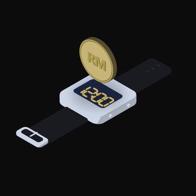 Malaysian Ringgit Floating Over a Watch - illustration from Crypto & Currency Watch Float