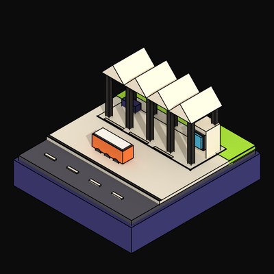 Yellow Bus Station Shells with Folded Concrete Roofs - 3D icon from Neo Brutalist Scenes
