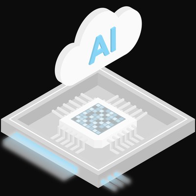 Light Blue AI Cloud Chip with a Labelled Cloud Icon - illustration from AI Cloud Chip Icons