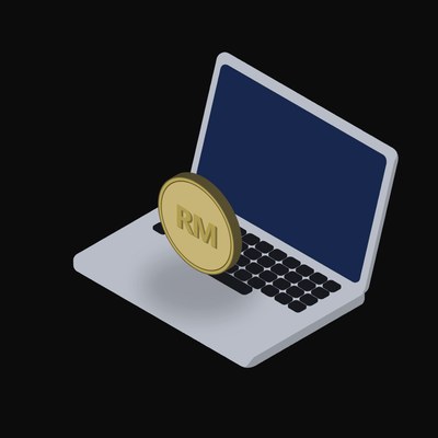 Malaysian Ringgit Floating Over a Laptop - illustration from Crypto & Currency Laptop Float