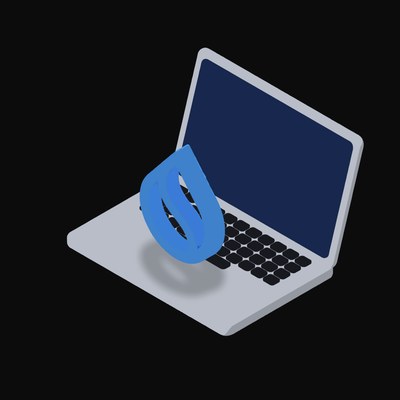 Sui Floating Over a Laptop - illustration from Crypto & Currency Laptop Float