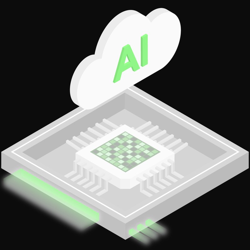 Green and White AI Cloud Chip with a Labelled Cloud Icon - illustration from AI Cloud Chip Icons