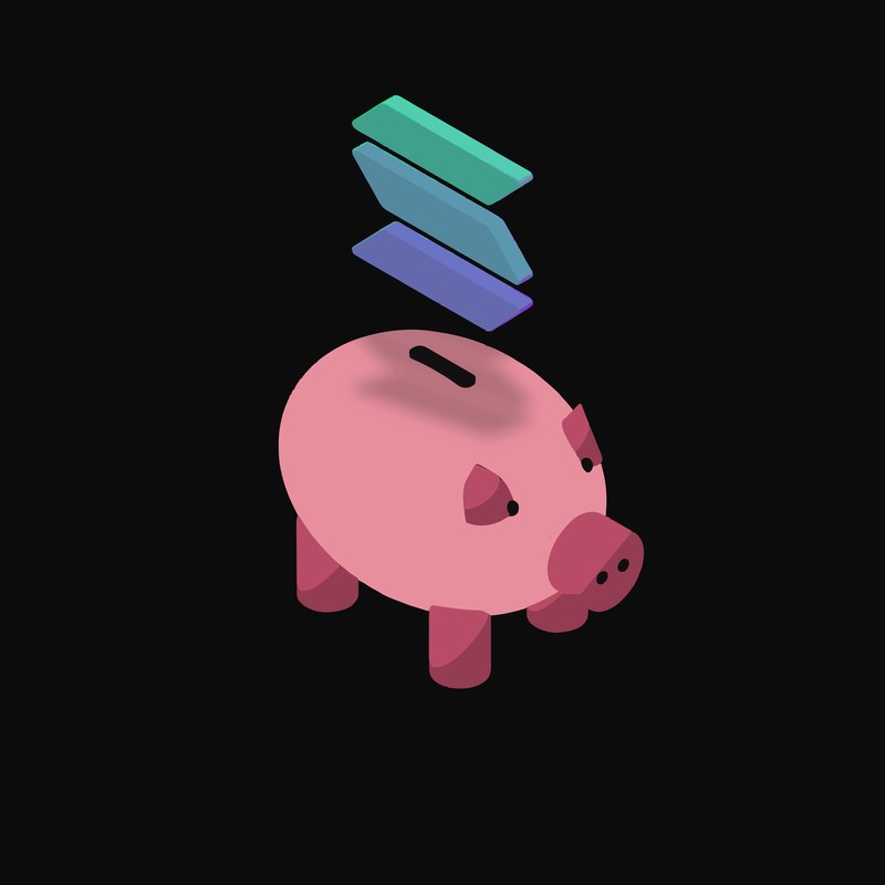 Solana Floating Over a Piggy Bank - illustration from Crypto & Currency Piggy Bank Float