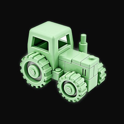 Green Toy Brick Tractor - Clay 3 - 3D icon from Toy Brick Vehicles - Clay