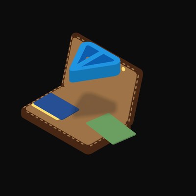Toncoin Floating Over a Wallet (Back) - illustration from Crypto & Currency Wallet Float