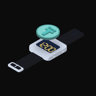 Kazakhstani Tenge Floating Over a Watch (Back) - illustration from Crypto & Currency Watch Float