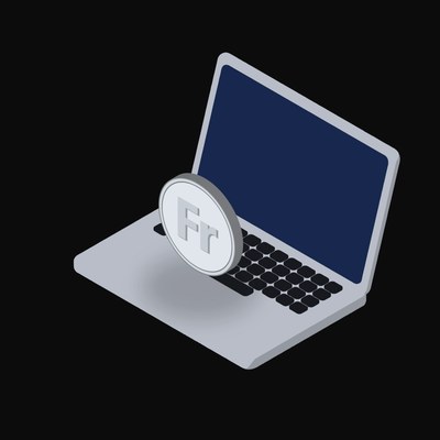 Swiss Franc Floating Over a Laptop - illustration from Crypto & Currency Laptop Float