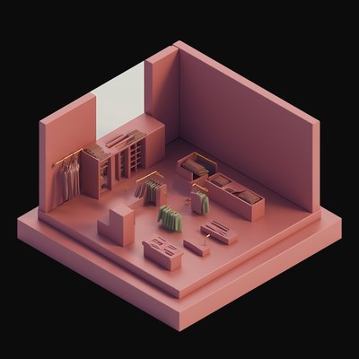 Mauve Clothing Store with Hanging Rails - 3D icon from Isometric Clay Room Scenes
