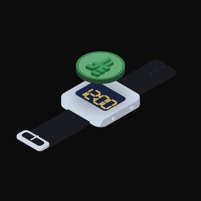Saudi Riyal Floating Over a Watch (Back) - illustration from Crypto & Currency Watch Float